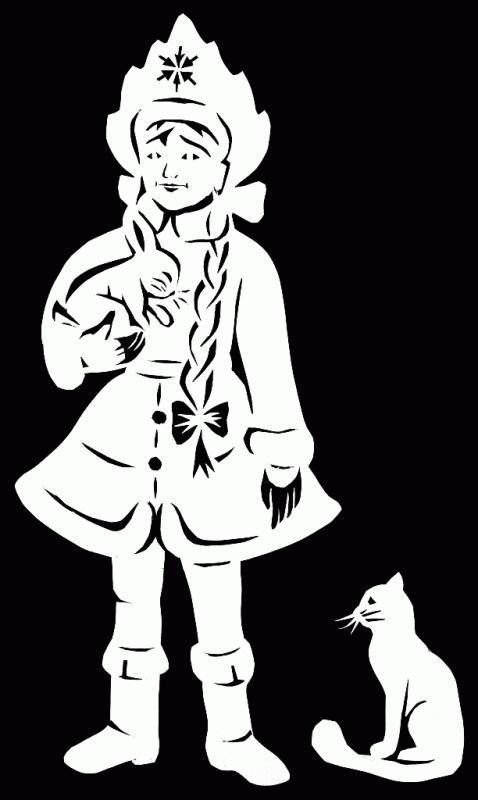 Снегурочка для вырезания на окна