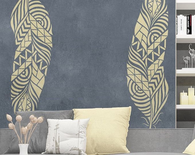 Трафарет перо на стену