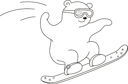 Медвежонок на лыжах раскраска