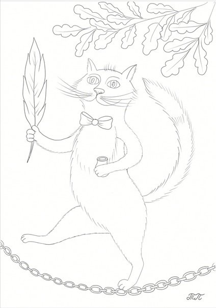 Кот ученый раскраска для детей