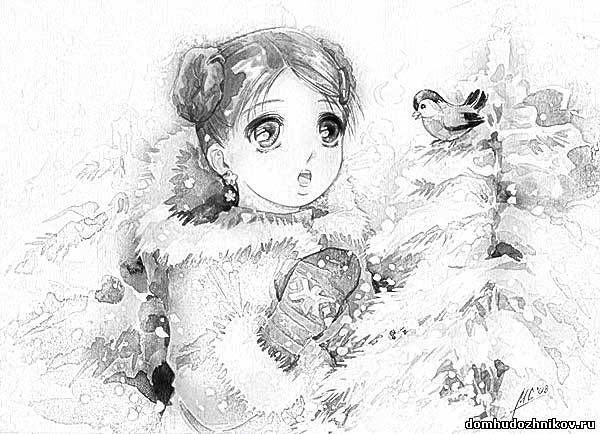 Новогодние аниме картинки чб