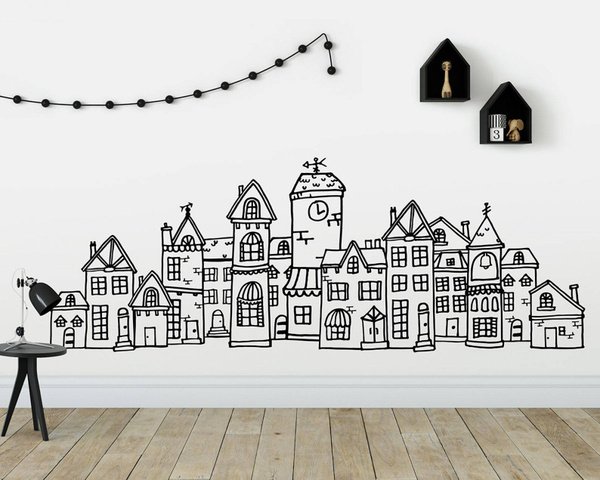 Трафарет города на стену