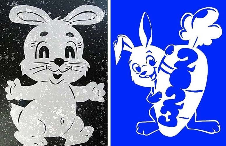 Трафарет зайчика для вырезания на окно