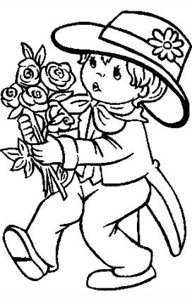 Мальчик с цветами для раскрашивания