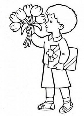 Мама с цветами раскраска для детей