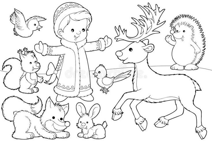 Животные зимой раскраска для детей
