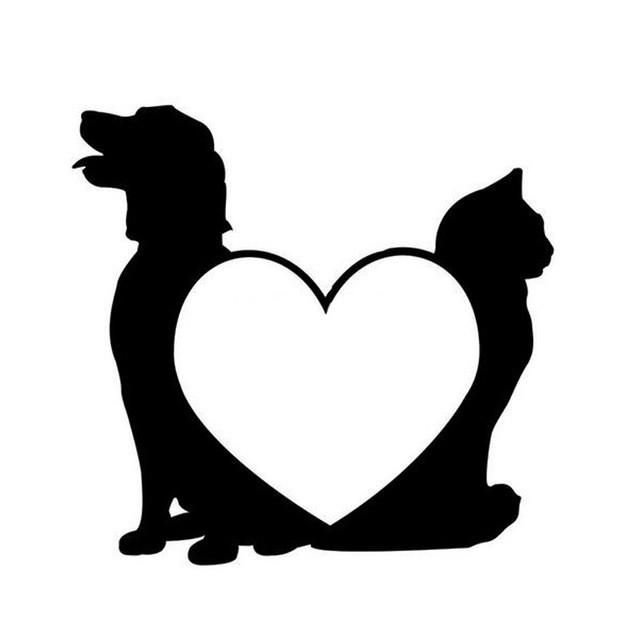 Силуэт кошки и собаки сердце