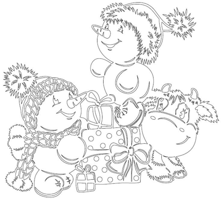 Трафареты на окна новогодние Снеговик