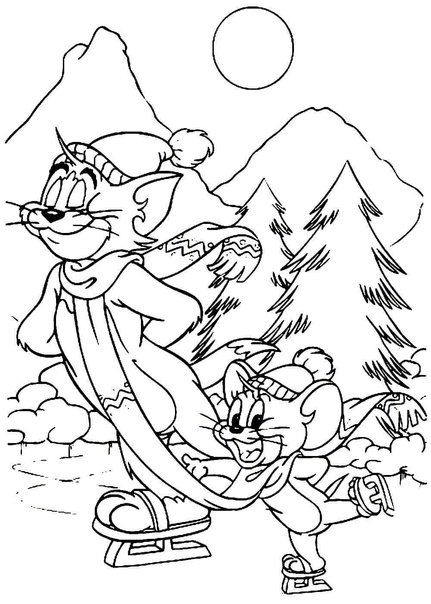 Том и Джерри раскраска Новогодняя