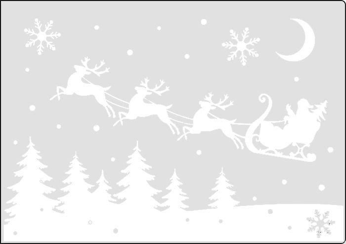 Трафареты на окна сани с оленями