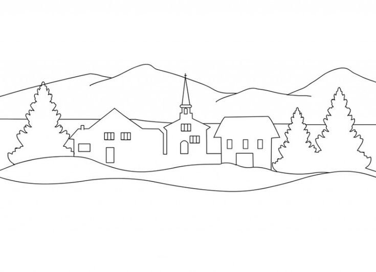 Трафареты деревенских домиков на окно на новый год