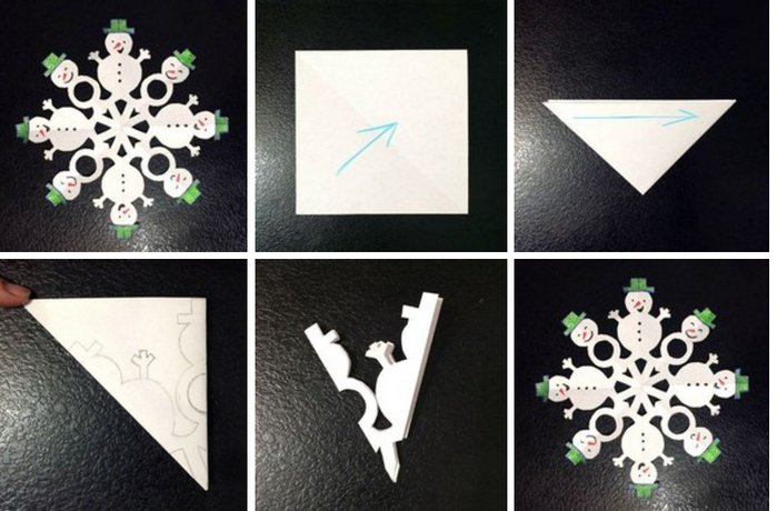 Снежинка Снеговик из бумаги