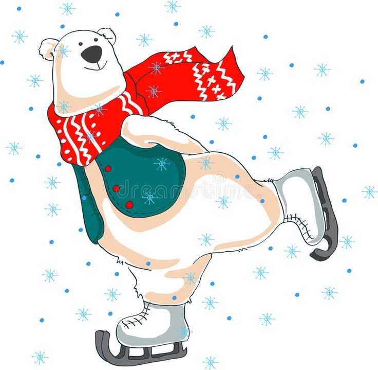 Белый Медвежонок на коньках