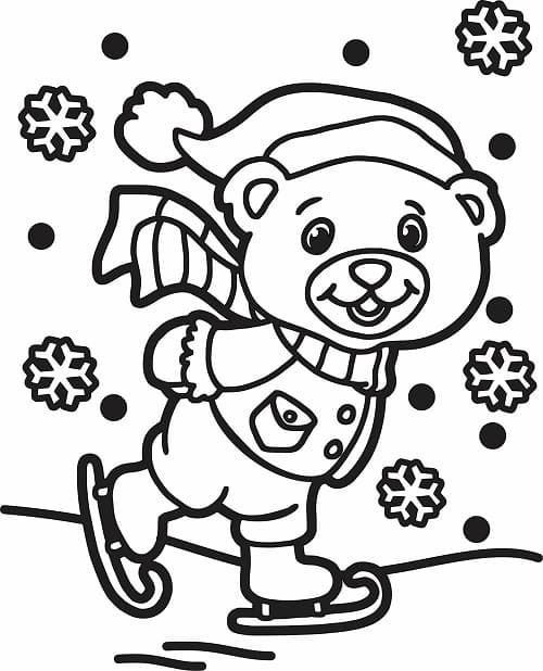 Трафарет мишка на коньках