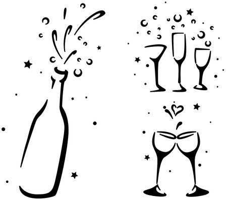 Бутылка шампанского с бокалами трафарет