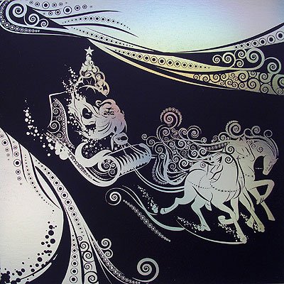 Вытынанка тройка лошадей с дедом Морозом