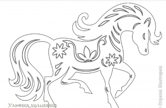 Новогодние трафареты на окна лошадь