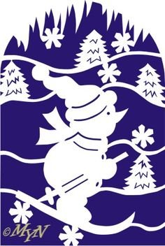 Снеговик на лыжах на окно