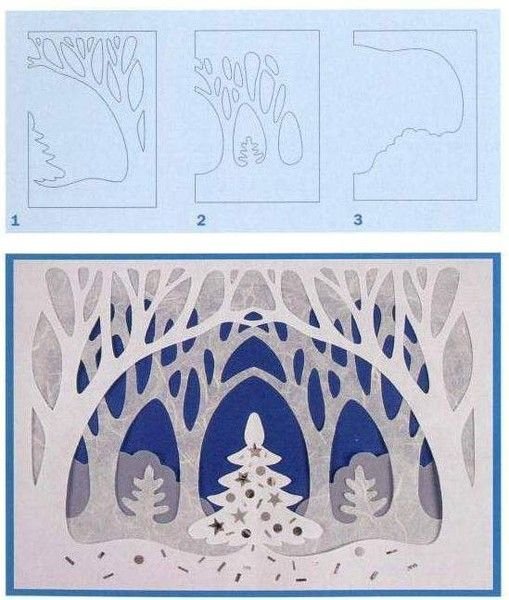 Зимний лес аппликация из бумаги