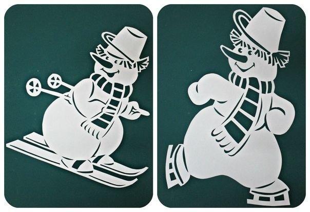 Трафарет Снеговик на лыжах