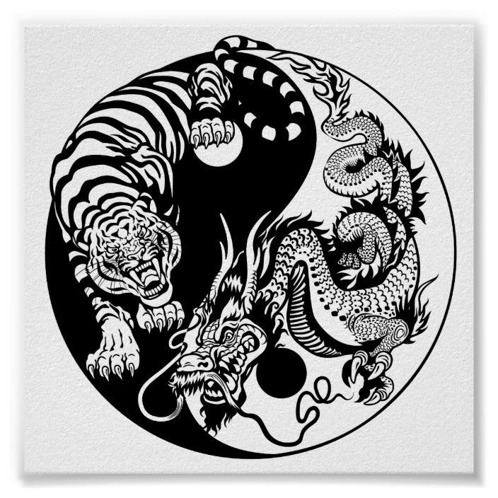 Инь Ян тату дракон тигр