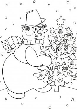 снеговик возле елки