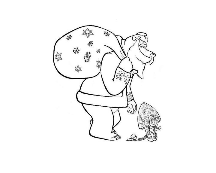 Раскраска Маша и медведь новый год