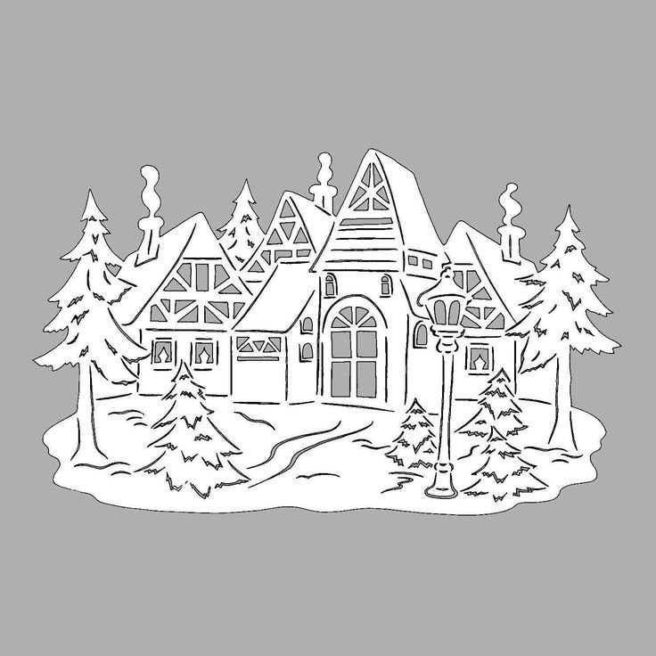 Зимний домик трафарет