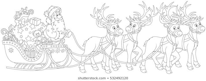 Раскраска Санта Клаус на оленях