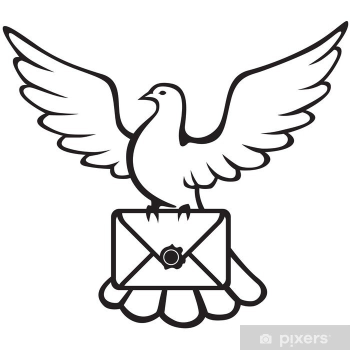 Почтовый голубь с конвертом в клюве