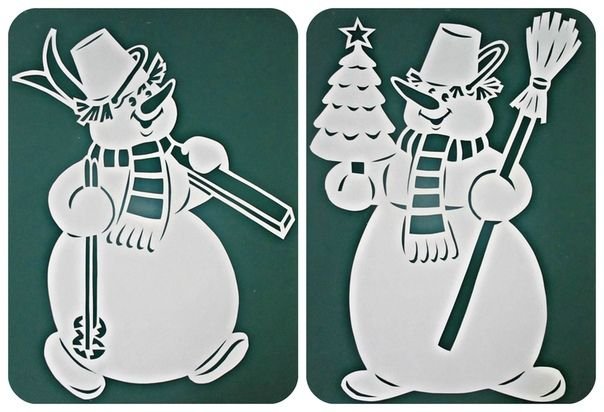 Снеговики для украшения окон