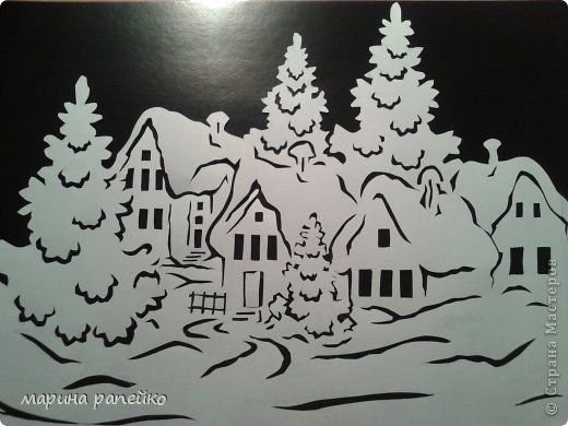 Вытынанки новогодние дом в лесу