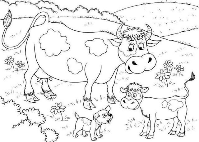 Корова раскраска для детей