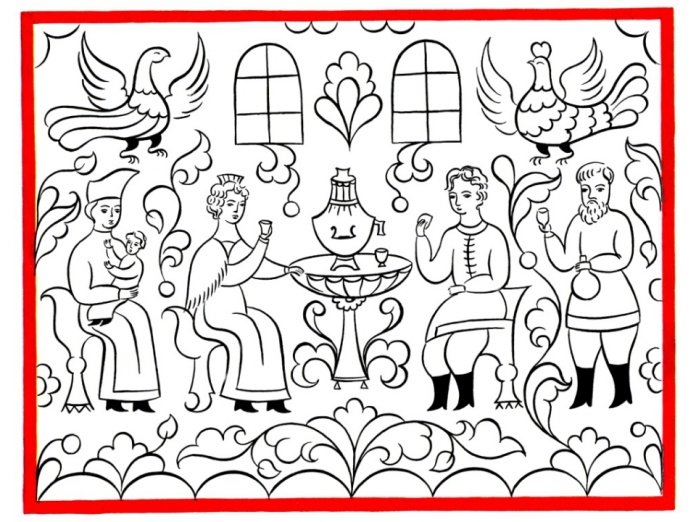 Пермогорская роспись раскраска