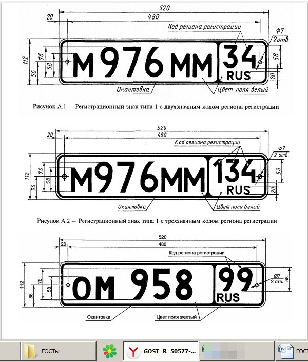 Высота номерного знака автомобиля