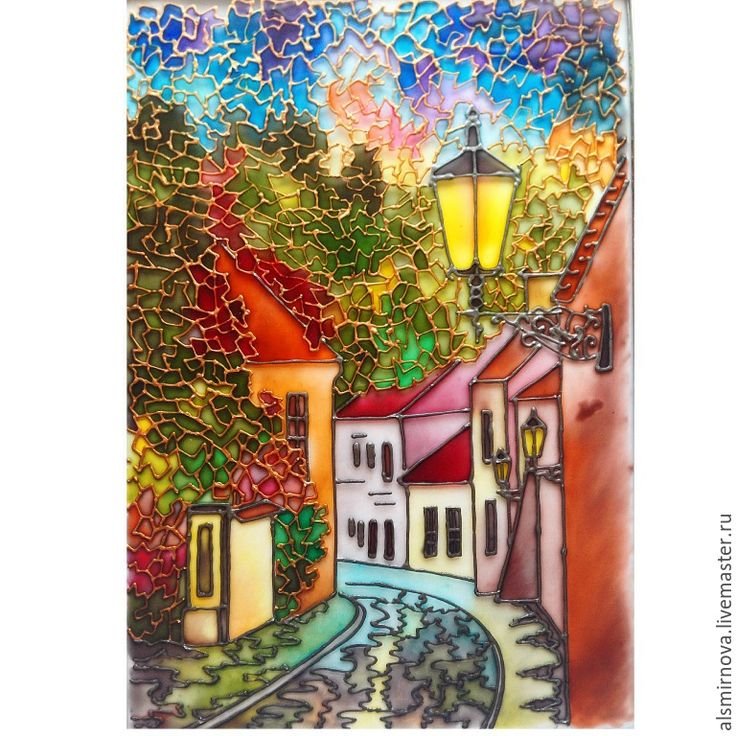 Пейзаж витражными красками