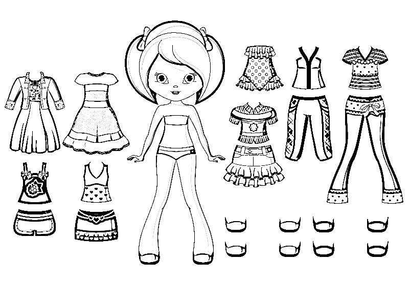 Раскраска кукла с одеждой