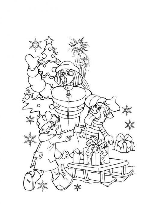 Новогодние раскраски Простоквашино