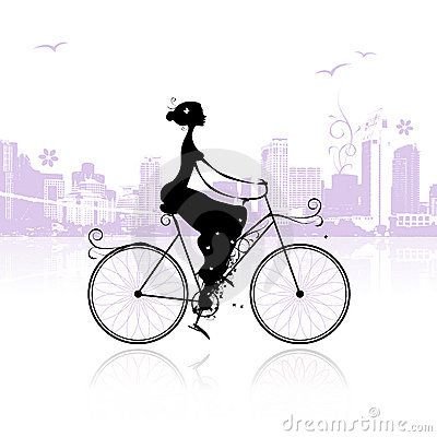 Силуэт девушки на велосипеде