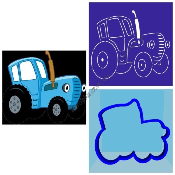 Синий трактор трафарет для пряников