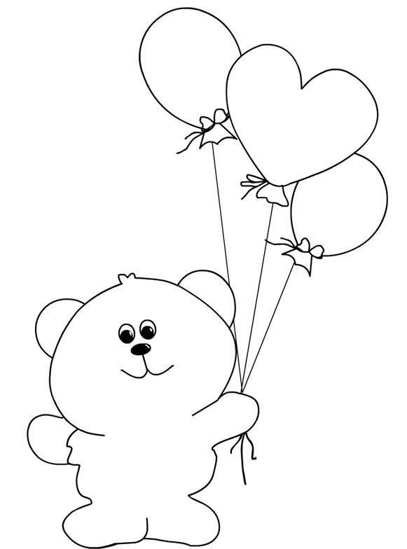 Мишка с шариками раскраска