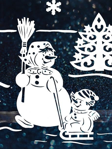 Снеговик на коньках вытынанка