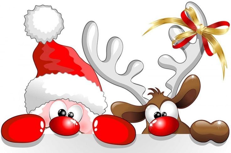 Олень выглядывающий на окно новогодний