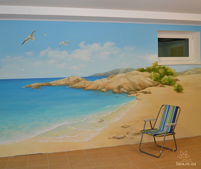 Нарисовать море на стене