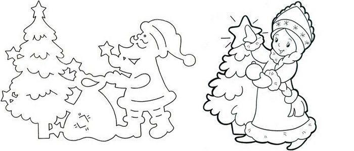 Вытынанки дед Мороз с елкой