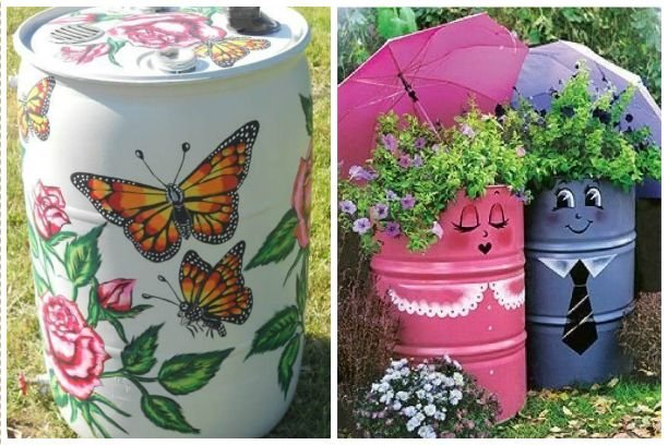 Разрисованные бочки для сада