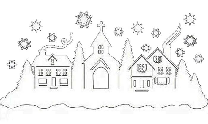 Зимний домик трафарет