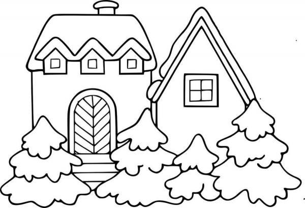 домик с елками к новому году