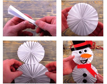 Снеговик из бумаги гармошкой