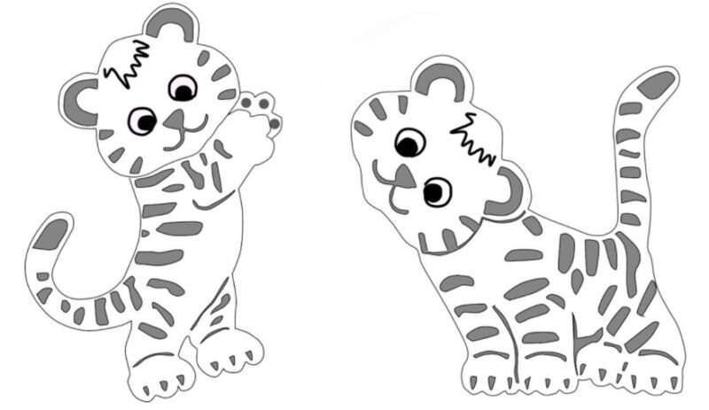 Тигренок трафарет для вырезания из бумаги